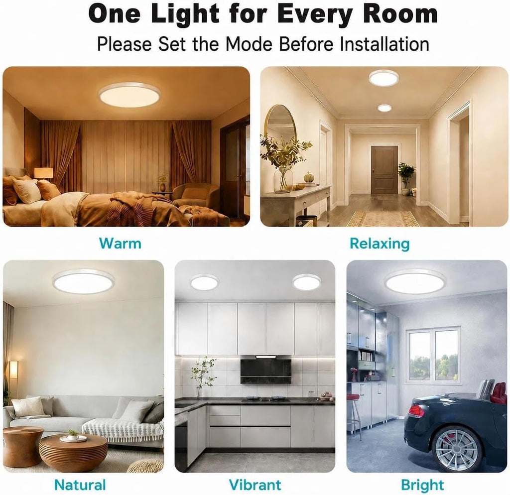 4Pack 7inch LED Flush Mount Ceiling Light, Dimmable & 5Color Temperatures (3000K-6500K), 15W Round Slim White Light