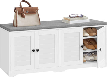 Shoe Storage Bench with Cushion, 3-Tier Entryway Bench with Padded Seat, Doors, Adjustable Shelves, 14 x 47.6 x 20.7