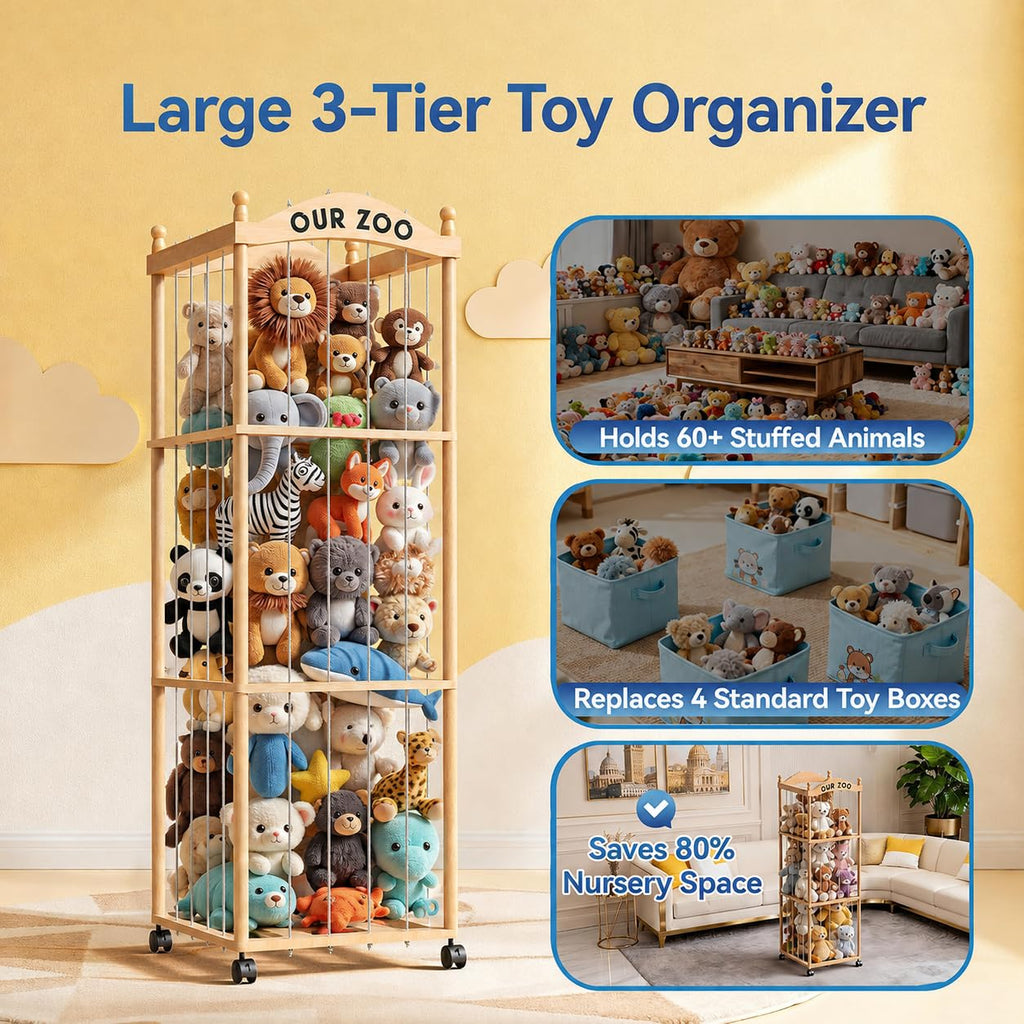 Stuffed Animal Storage with Wheels, Large Stuffed Animal Zoo Organizer