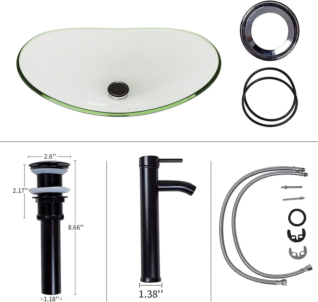 Tempered Glass Vessel Sink Bathroom, 20.8"x13.7" Oval Clear Above Counter Sink Bowl