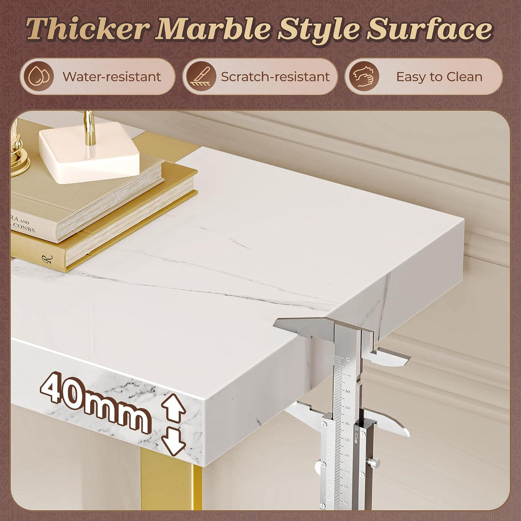 47.2 Inch Entryway Table with Marble Top, 2-Tier Modern Console Sofa Table with Storage, Accent Table, for Entry