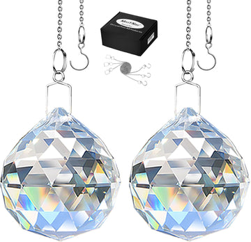 2 Pack Crystal Ball Prism Sun Shine Catcher Rainbow Pendants Maker, Hanging Crystals Prisms for Windows