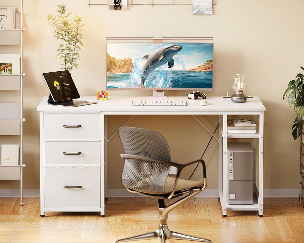 51 Inch Computer Desk with Drawers & USB Power Outlets