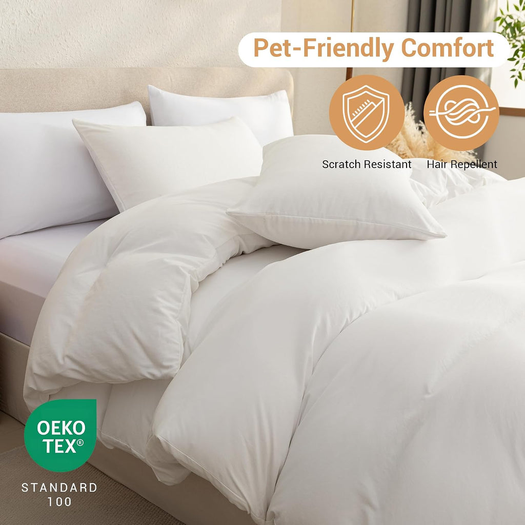 White Duvet Cover Set - 3 Piece Soft Prewashed Microfiber Bedding, Breathable Comforter Cover with Zipper & 8