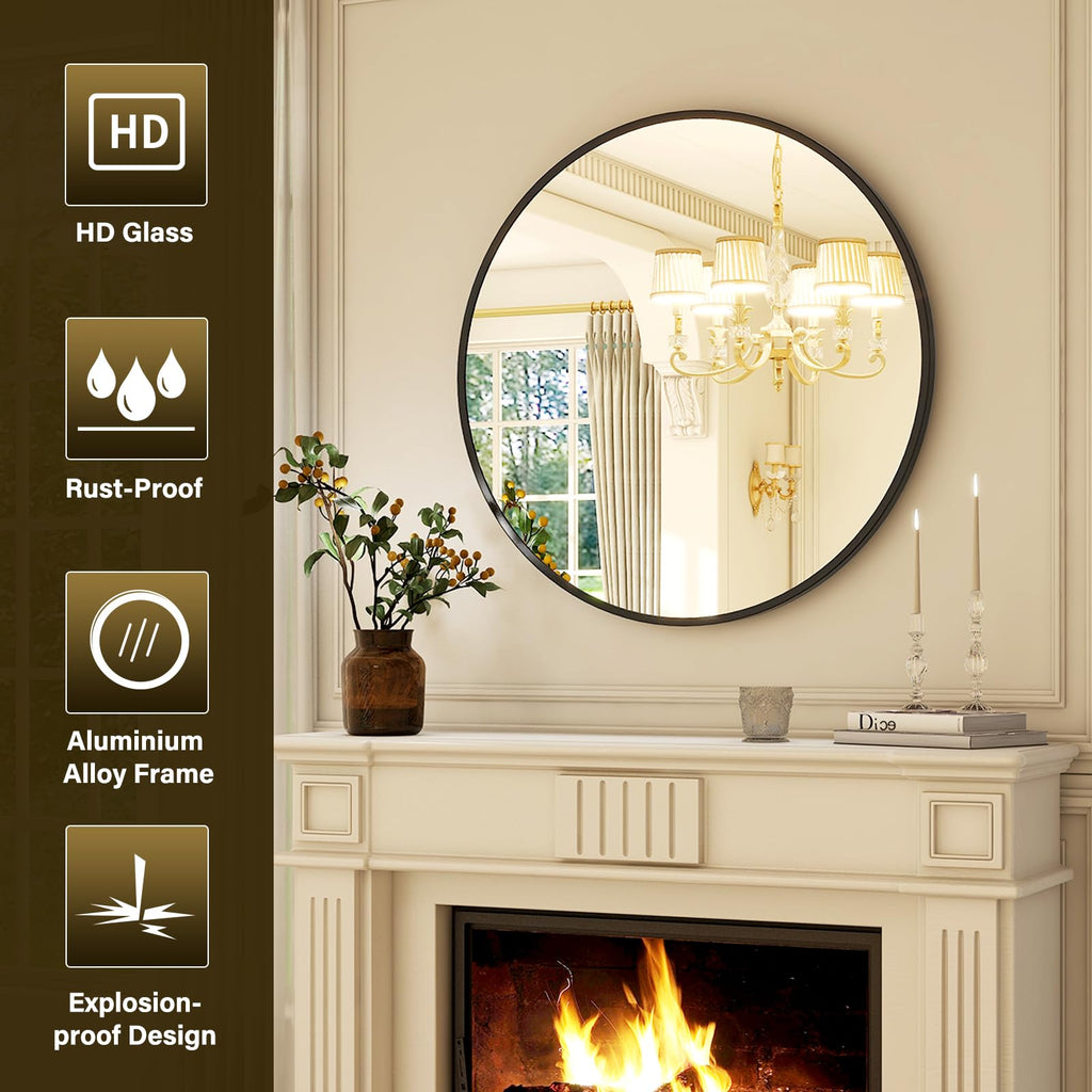 36 Inch Round Mirror-Black Circle Mirrors