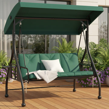 3-Seat Patio Porch Swing with Adjustable Canopy and Stand, Heavy-Duty