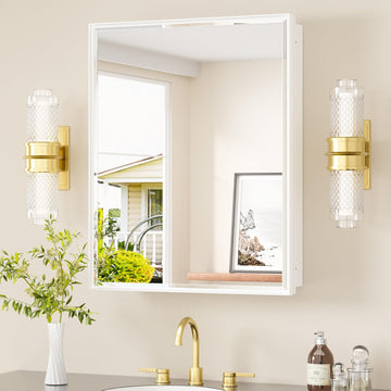 Medicine Cabinet 24" x 30" Bathroom Mirror with Storage White Medicine Cabinet with Mirror , Beveled Framed