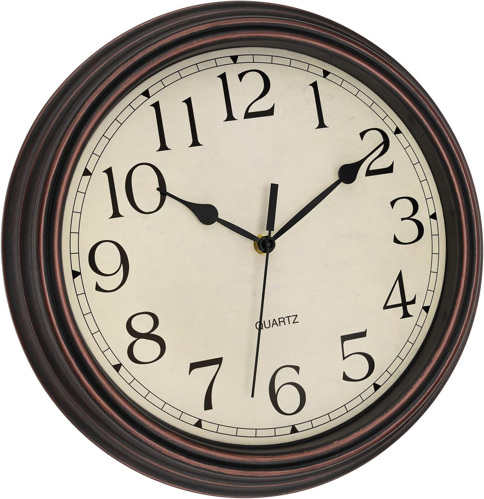 14 Inch Wall Clock Battery Operated Silent Non-Ticking Round Classic Vintage Retro Wall Clock Decorative for Living Room Kitchen Home Office (Bronze)