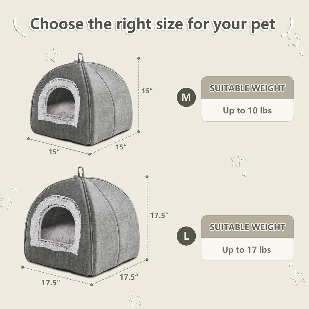 Cat Bed Cave-Cat Beds for Indoor Cats,Kittens and Small Pets,Soft and Warm Cats House Tent Bed,Foldable and Washable