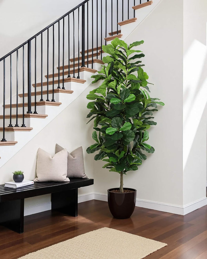 Fiddle Leaf Fig Tree 7ft Tall Artificial Tree in Plastic Pot Fake Ficus Lyrata Plants with 184 Decorative Fiddle