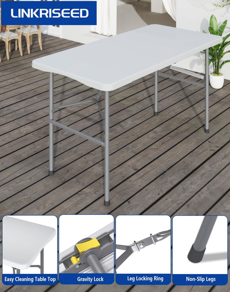 4FT Folding Tables, Heavy Duty Foldable Picnic Table 4 Pack