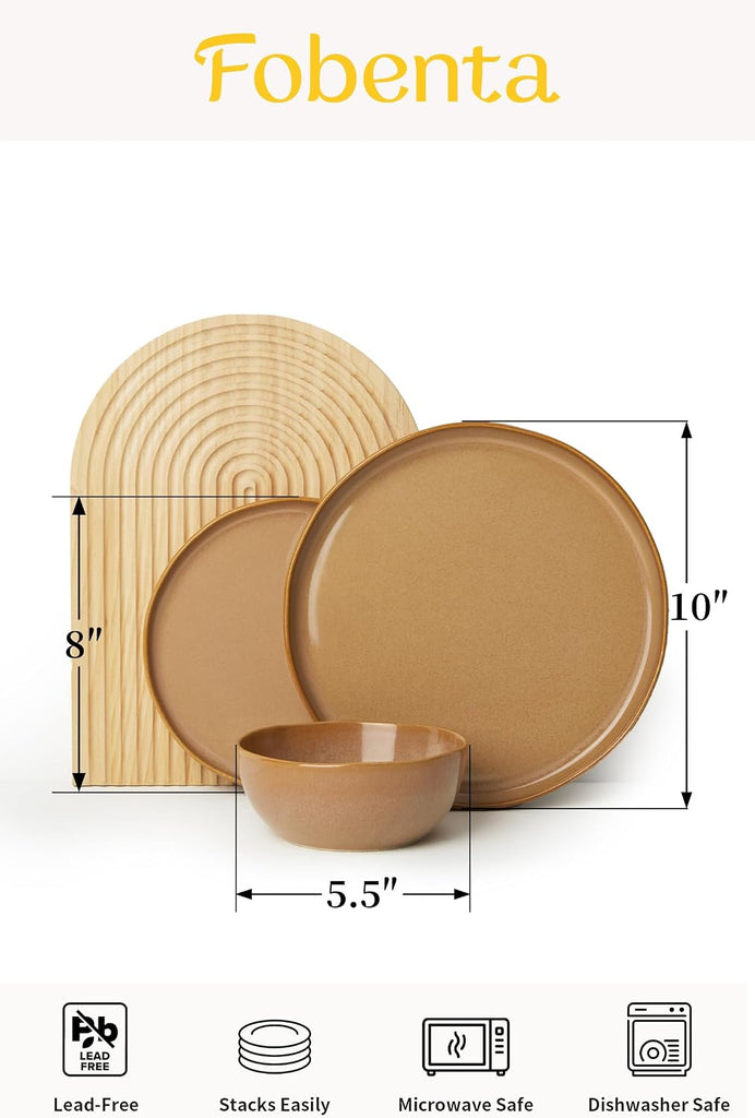 Ceramic Dinnerware Set for 4,Reactive Glaze Plates and Bowls Sets,Microwave Safe,Chip-Resistant Dish Set,Perfect for