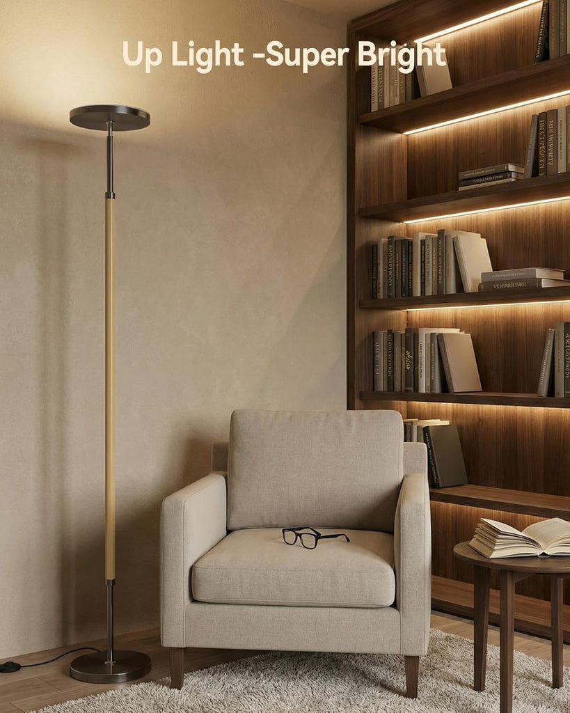 Wood Torchiere Floor Lamp, Super Bright Stepless Dimmable LED Uplight Standing Lamp with Remote Adjustable Color