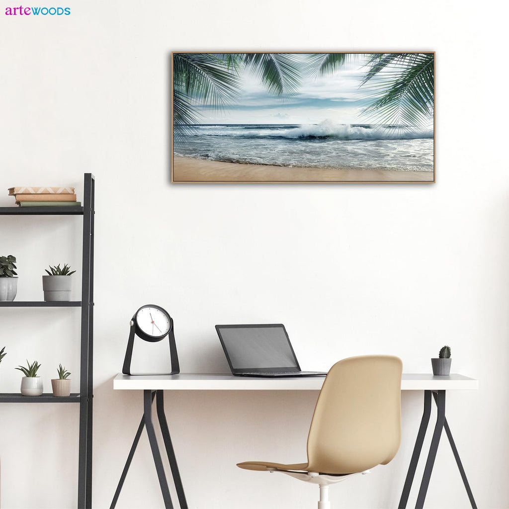 Framed Wall Art Tropical Beach Canvas Pictures 20" x 40"
