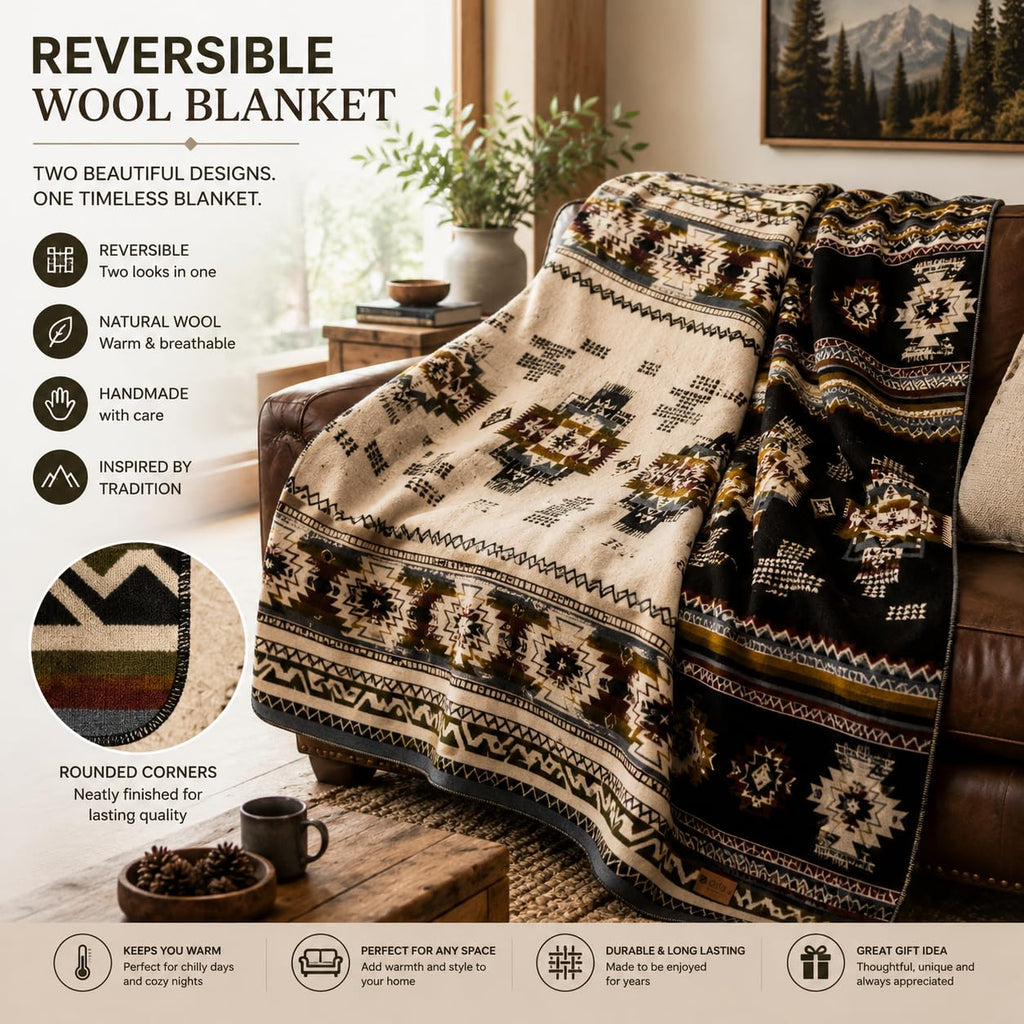 Wool Blanket Throw | Large, Beautiful, Warm, Handmade in Ecuador by Local Artisans |94′′ x 78′′|Ultra-Soft