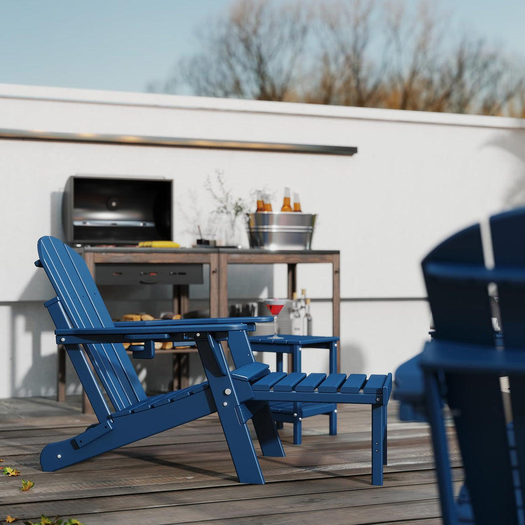 Adjustable Adirondack-Chairs-with-Ottoman Set of 2, HDPE, Blue