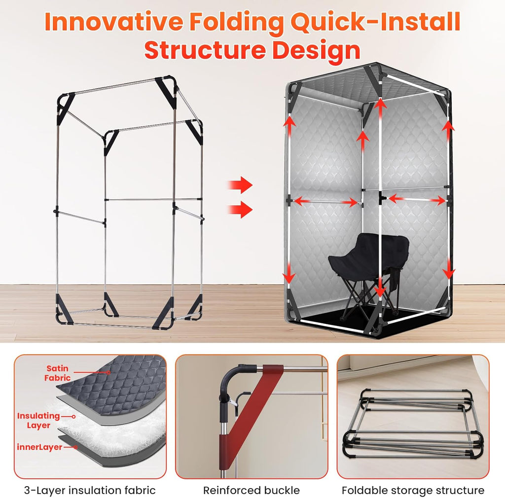 Portable Sauna for Home, Upgraded Personal Steam Sauna Box with 3L 1300W Steamer, Folding Chair
