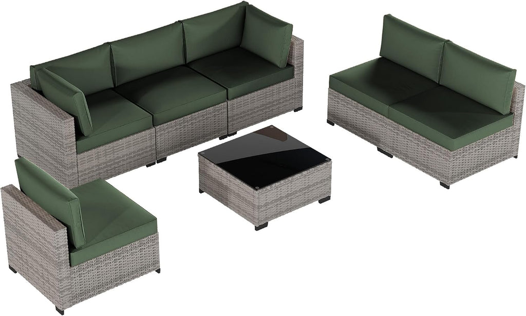 Patio Furniture Set 7 Pieces Conversation Set Wicker Outdoor Sectional Sofa,Ergonomic Armrests Couch with Cushion and