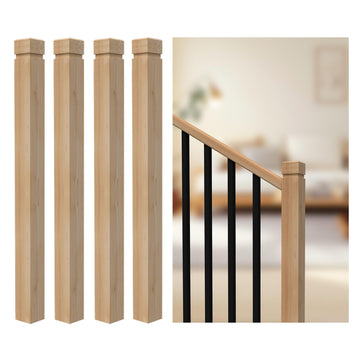 4PCS Newel Post Red Oak 3.5"x48" Premium Hardwood, Staircase Newel Post