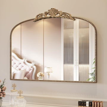 Vintage Gold Mirror, 28"x 36" Antique Gold Arched Wall Bathroom Mirrors