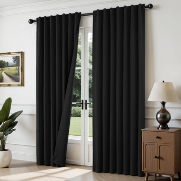 Blackout Curtains, Black out curtains 96 inch long 2 Panels, Long Black Drapes with Rod Pocket Back Tab, Room