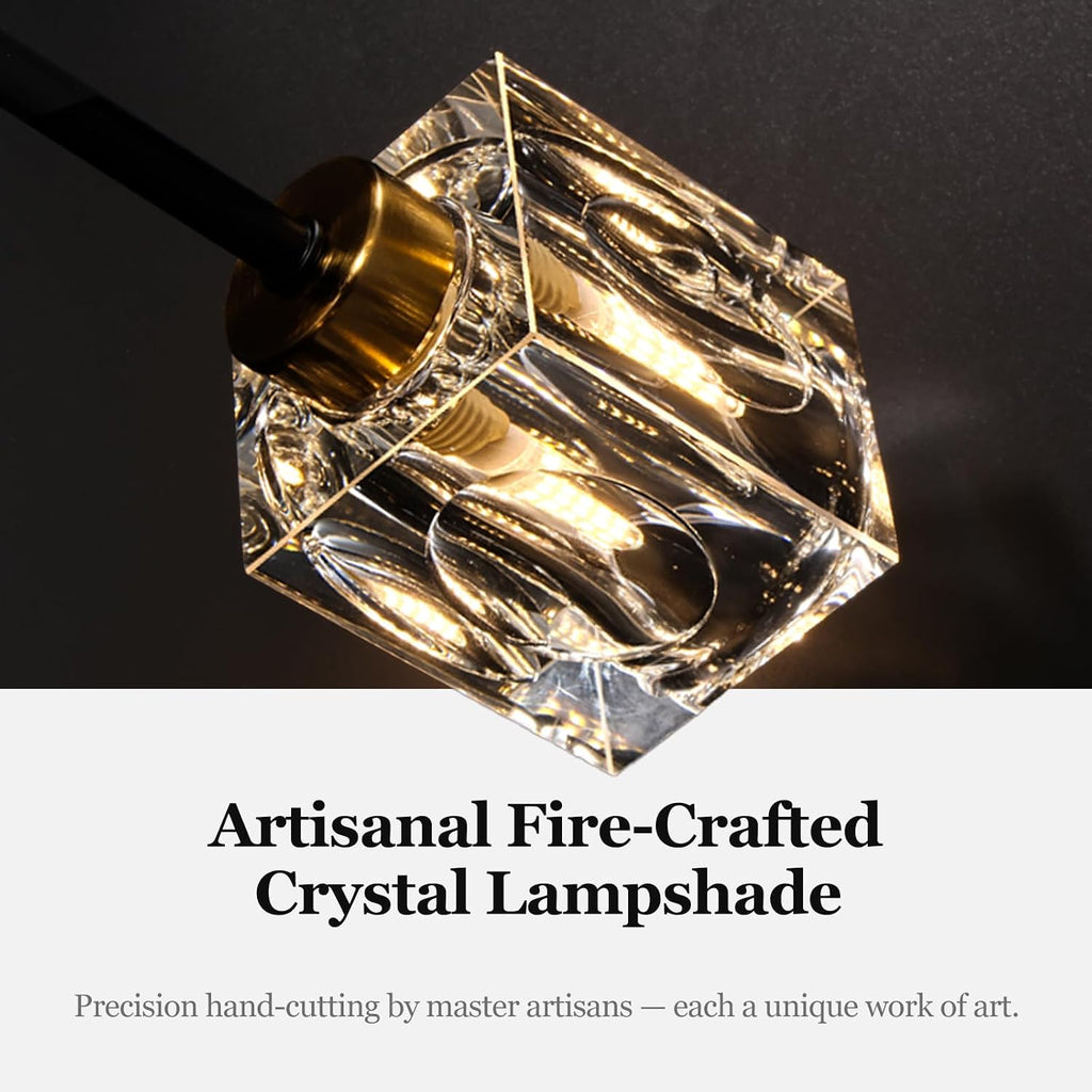 8-Light Crystal Ceiling Light Fixture Black and Gold Semi Flush Mount Ceiling Light Modern Chandeliers for Dining