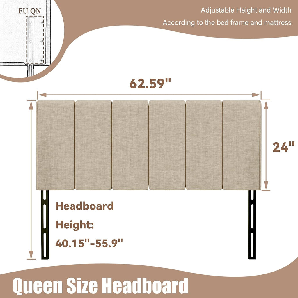 Upholstered Queen Headboard Only, Modern Linen Head Board for Queen Bed Adjustable Height Headboards Oatmeal