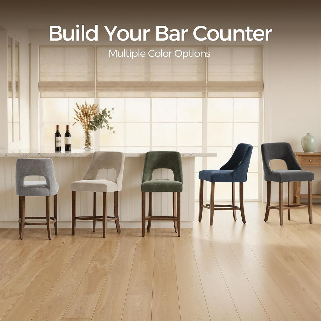 Bar Stools Set of 4, Upholstered Counter Height Bar Stools, Modern Counter Stools with Wood Legs Island Dining Room