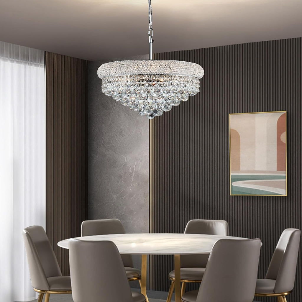Crystal Chandeliers for Dining Room Light Fixtures Over Table_Empire Style K9 Crystal Chandeliers for Bedroom_9 Lights Chrome Luxury Lighting Fixtures for Living Room Kitchen Island Entryway
