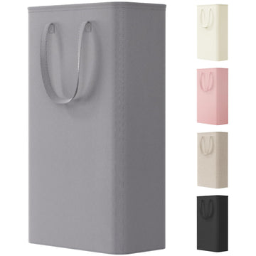 Slim Collapsible Laundry Basket with Handles, 65L, Grey