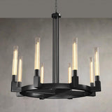 36'' Black Wagon Wheel Chandelier with Knurled Glass Shade,8-Lights Modern Copper Farmhouse Chandeliers for High Ceilings,Large Round Chandeliers for Dining Room,Living Room,Bedroom,Foyer,Entryway A114-B0DMSKPH25