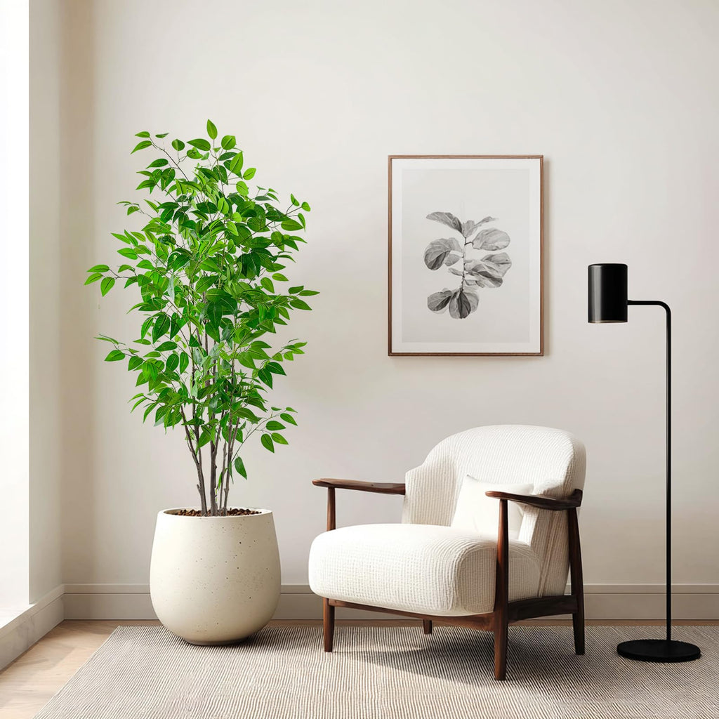 5ft Artificial Ficus Tree with White Plastic Planter