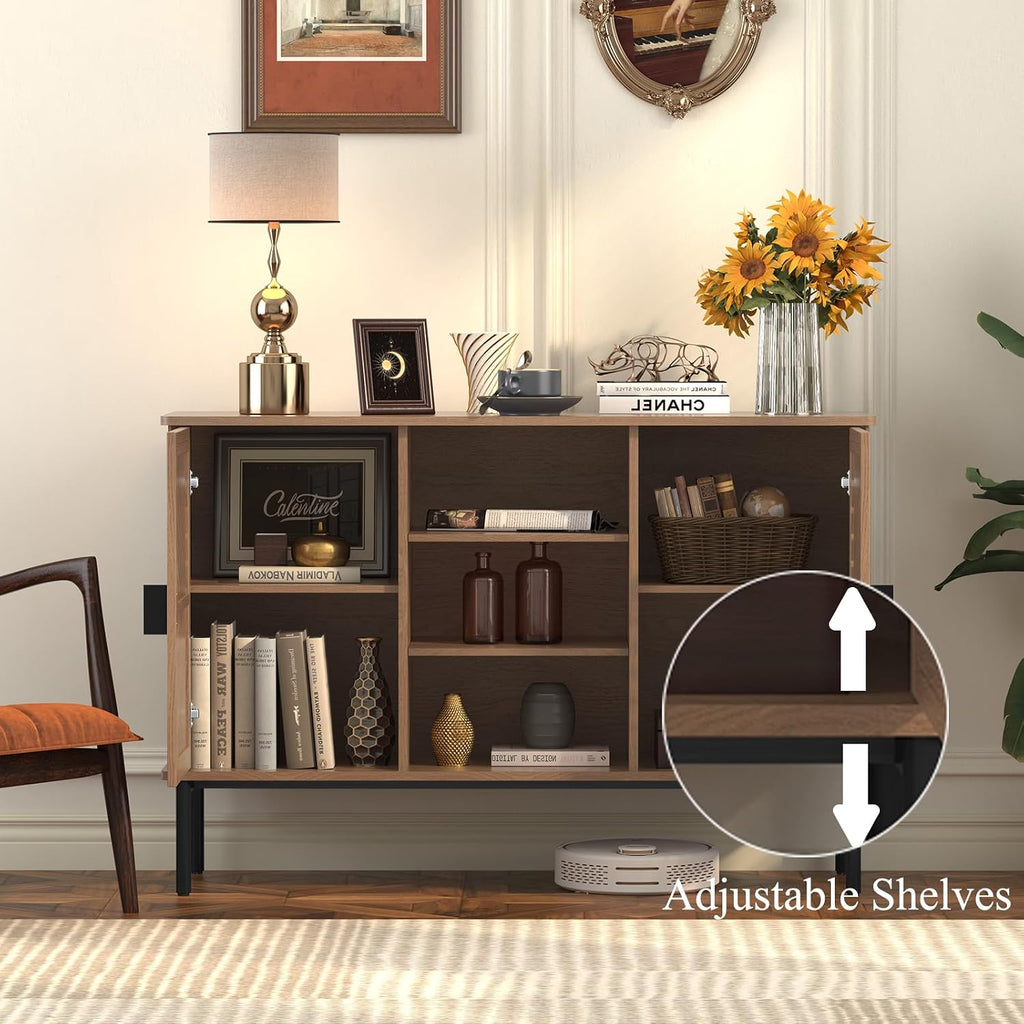48" Accent Cabinet with 2 Doors Wood,Sideboard Storage Cabinet | Modern Buffet Cabinet with Adjustable Shelves &