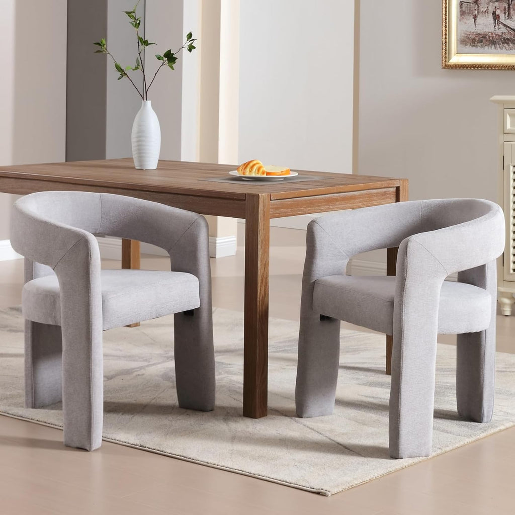 Modern Chenille Dining Chairs Set of 4, Upholstered Barrel Chairs with Arms Comfy Accent Side Chairs for Living