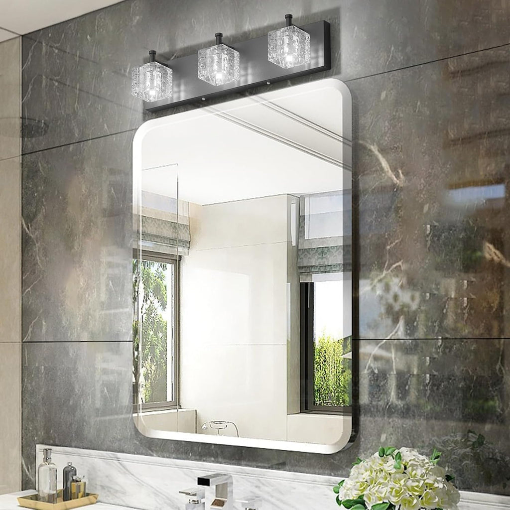 Black Vanity Light 3 Lights Modern Crystal Matte Black Bathroom Light Fixtures Modern Crystal Bathroom Vanity Light