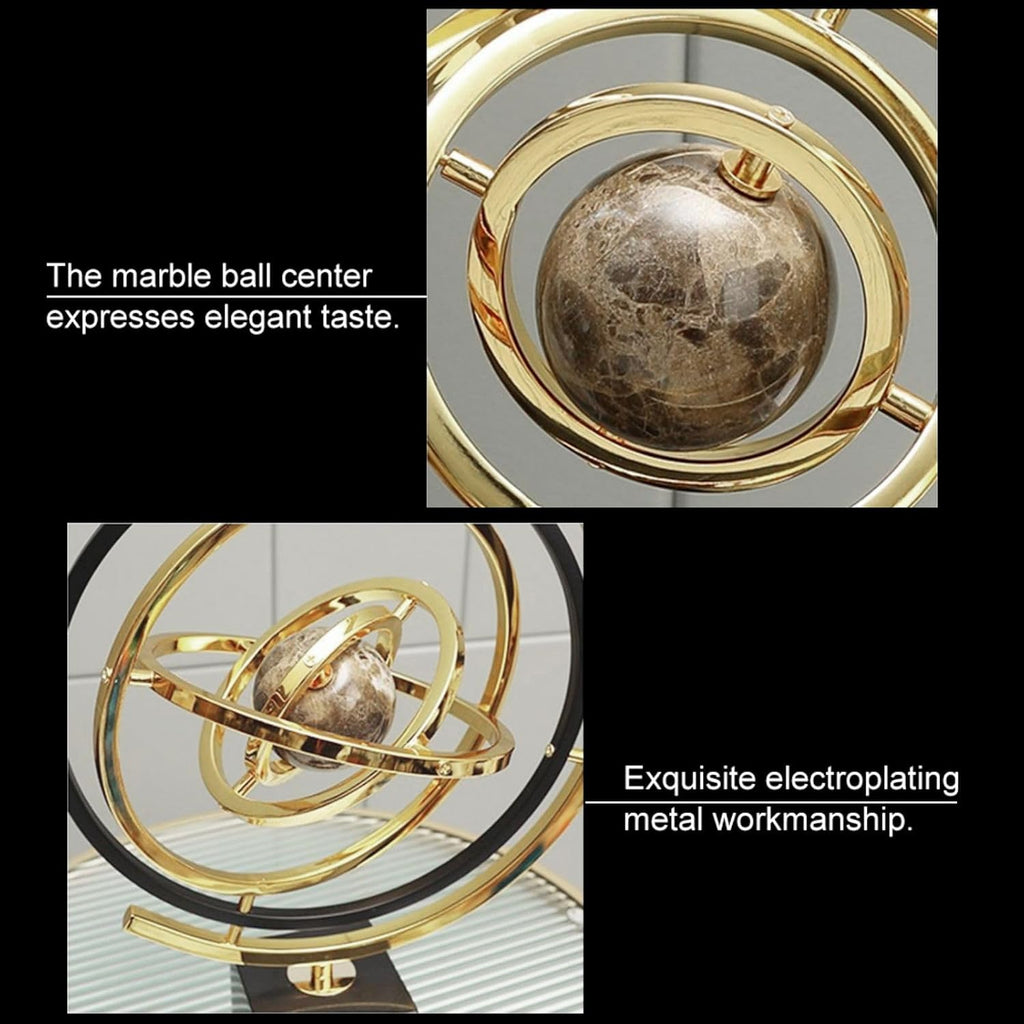 Modern Abstract Art Decoration Metal Globe Ornament Sculpture Decor with Rectangle Stand Black & Gold