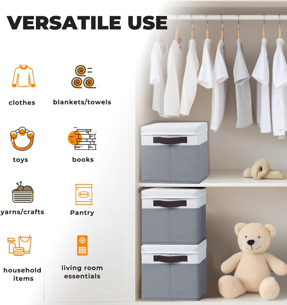 Large Closet Storage Baskets Bins with Lids 4 Pack, Storage Baskets for Organizing Shelves Nursery Bedroom, Home Dorm