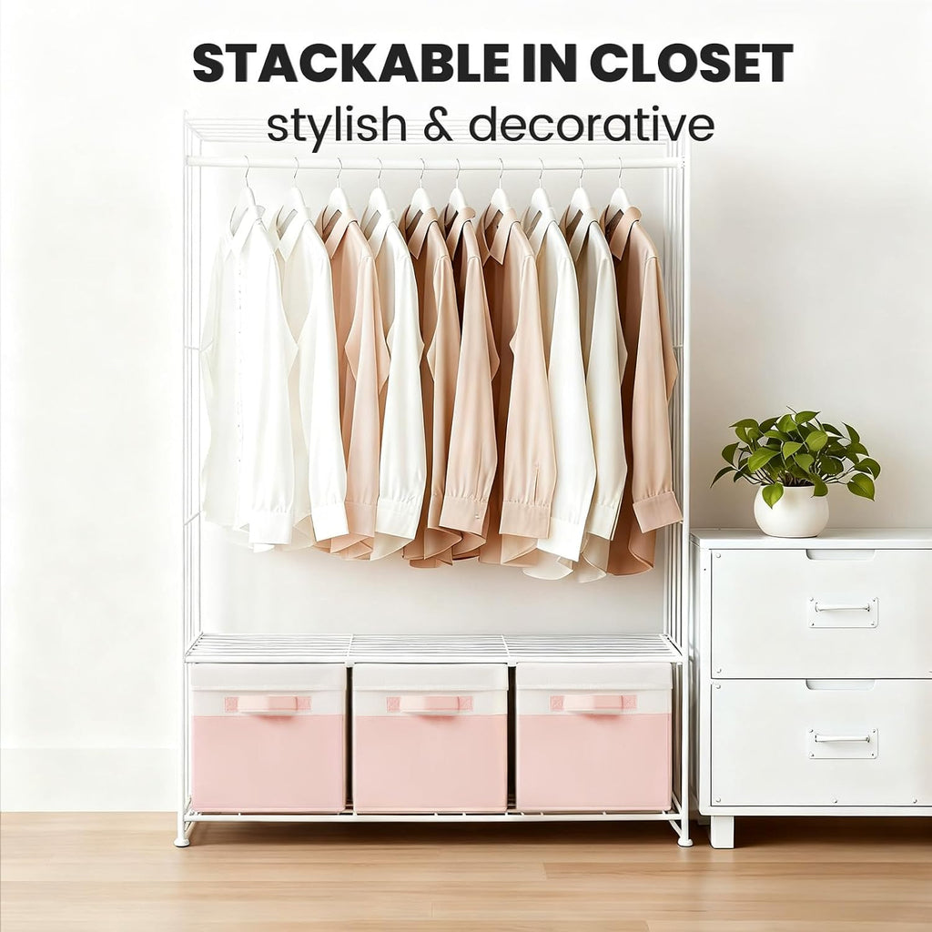 Large Closet Organizer Bins with Lids 4 Pack - 23 QT Collapsible Decorative Storage Boxes with Lids - Clothes Storage