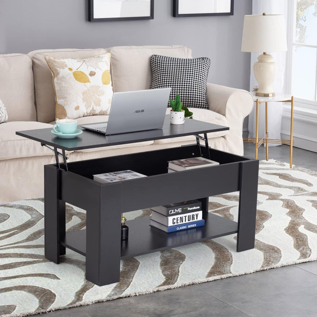 39.4" Lift Top Coffee Table with Hidden Compartment and Storage Shelf Wooden Lift Tabletop Living Room Reception Room