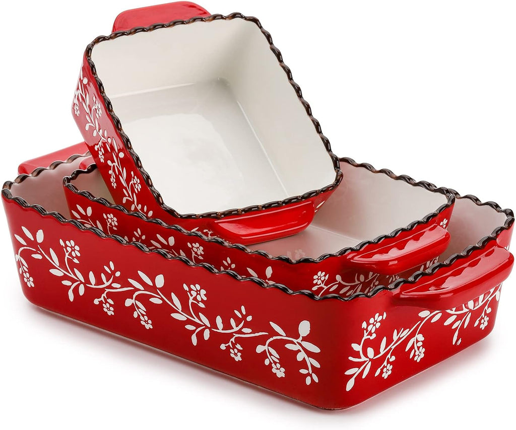3 Pack Ceramic Bakeware Set, Porcelain Rectangular Dish Lasagna Pans for Cooking, Kitchen, Casserole Dishes, Cake