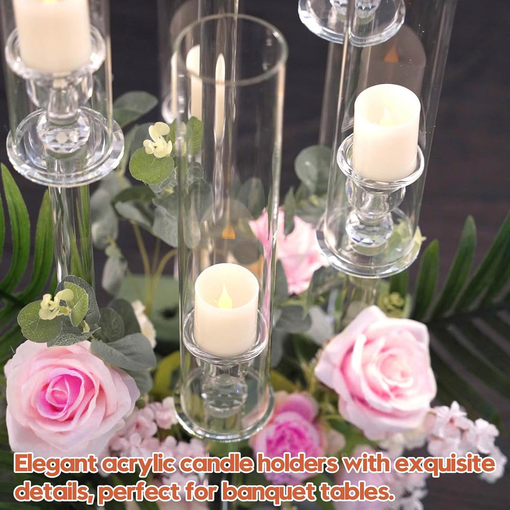 4 Sets 8 Arm Acrylic Candle Holder, Mjkeomo 38.5'' Tall Candelabra Centerpieces for Tables Clear Candlesticks Holder