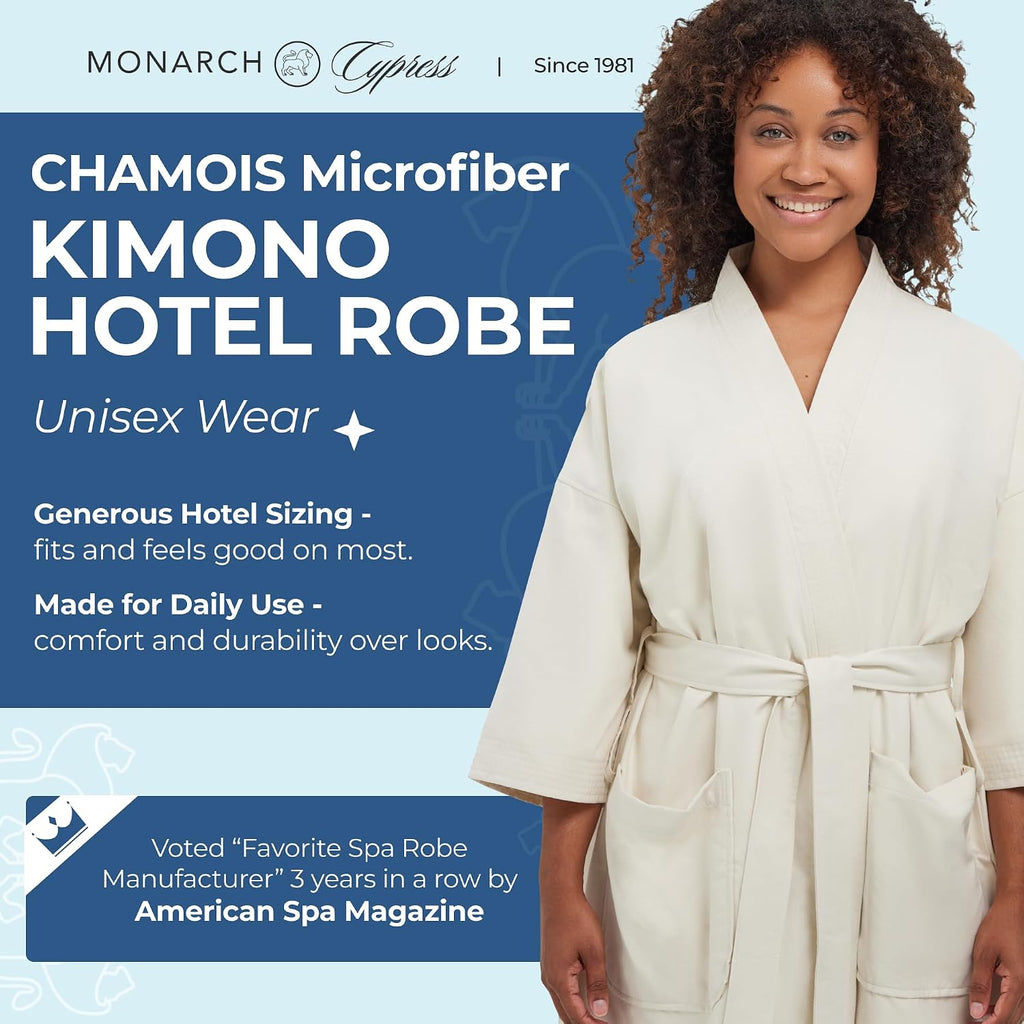 Unisex Chamois Microfiber Spa Kimono Robe | Soft Lightweight Fabric with Classic Kimono Design, Generously Sized
