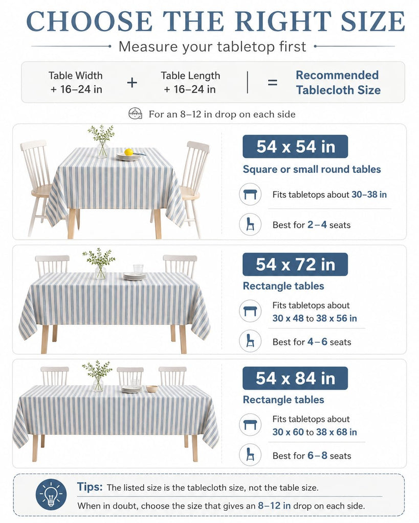 Boho Tablelcoth Rectangular Blue and White Striped Table Cloth 84 Inches Long for 6 Foot Rectangle Dining Kitchen