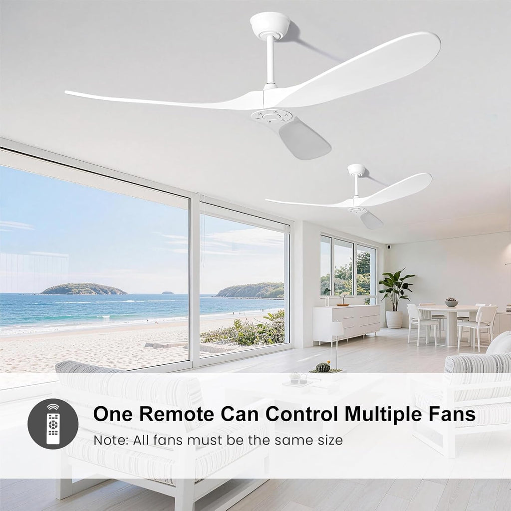 60 Inch White Ceiling Fan No Light，Indoor Outdoor 3 Blade Wood Ceiling Fans Without Lights for Patios Bedroom Living