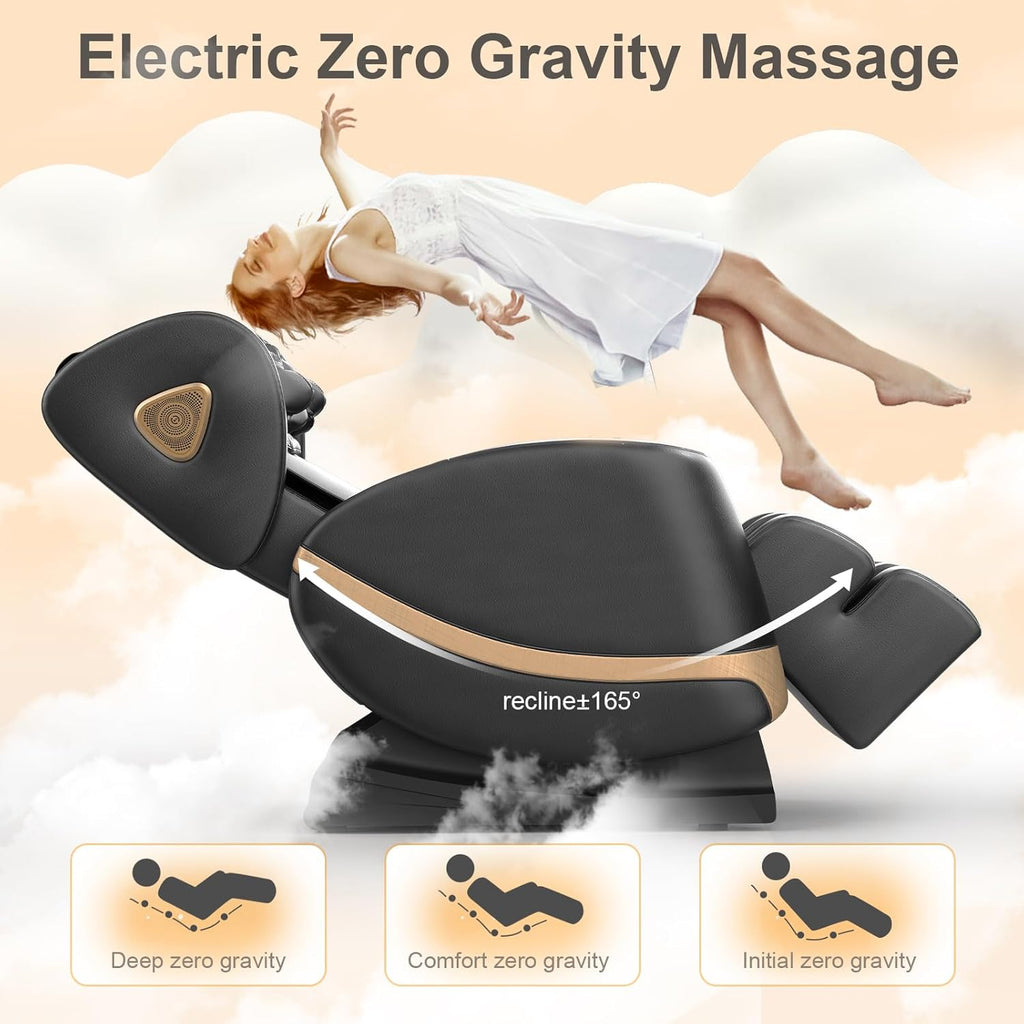 Massage Chair Full Body Zero Gravity Recliner, 2026 Black Leather | 14 Shiatsu Rollers, 10 Airbags, 5 Auto Modes