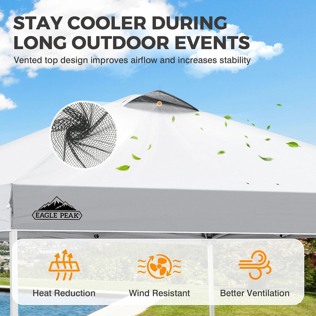 Pop Up Canopy Tent with Wheeled Carry Bag, 8 Stakes, 4 Ropes, 4 Weight Bags, Easy Set Up Tent Canopy, 10x10 ft