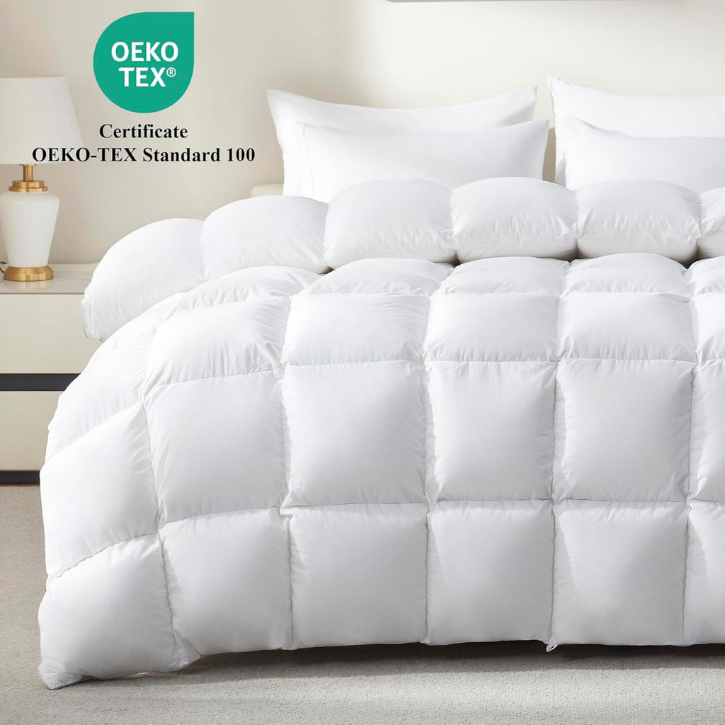 Goose Feather Down Fiber Comforter Queen - All Season White Fluffy Duvet Insert