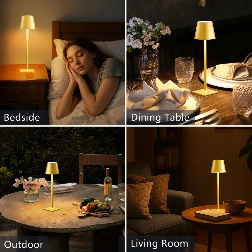 Gold Rechargeable Cordless Table Lamp, Battery Operated, 2 Pack