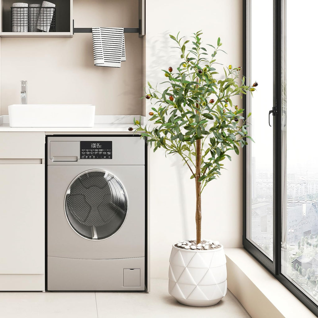 4FT Artificial Olive Tree Indoor, Tall Faux Olive Tree with Pot&Basket, Large Fake Olive Tree with Realistic 576 Silk