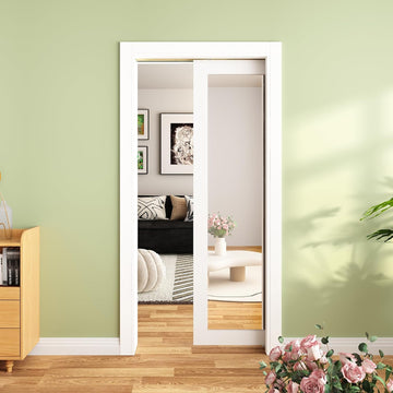 Pocket Door 30"x80", 1-Panel Mirrored Sliding Pocket Door with Soft Close Hardware Kit, Sturdy Solid